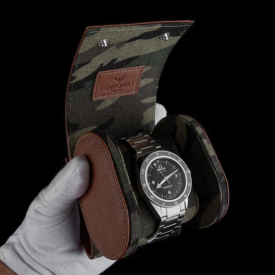 Brown Camo Saffiano Leather Watch Roll