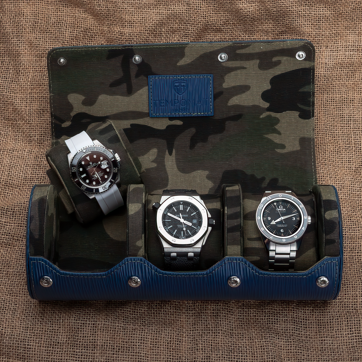 Blue Saffiano Leather Watch Roll