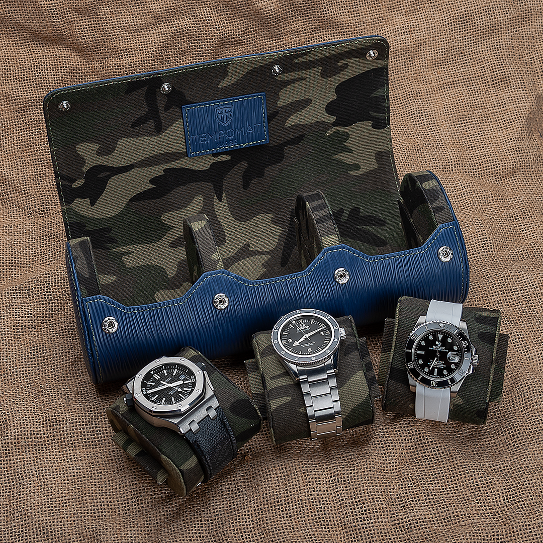 Blue Saffiano Leather Watch Roll