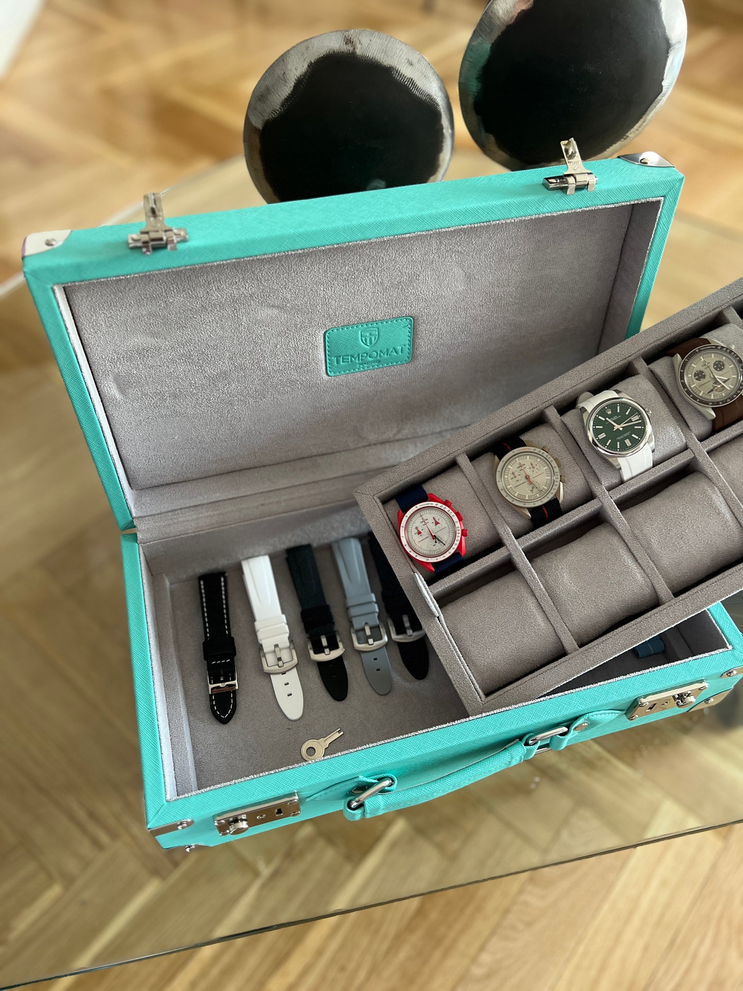 Sky Blue Saffiano Leather Collector Case
