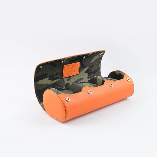 Orange Camo Saffiano Leather Watch Roll