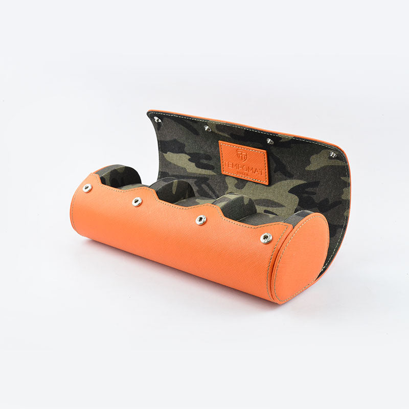 Orange Camo Saffiano Leather Watch Roll