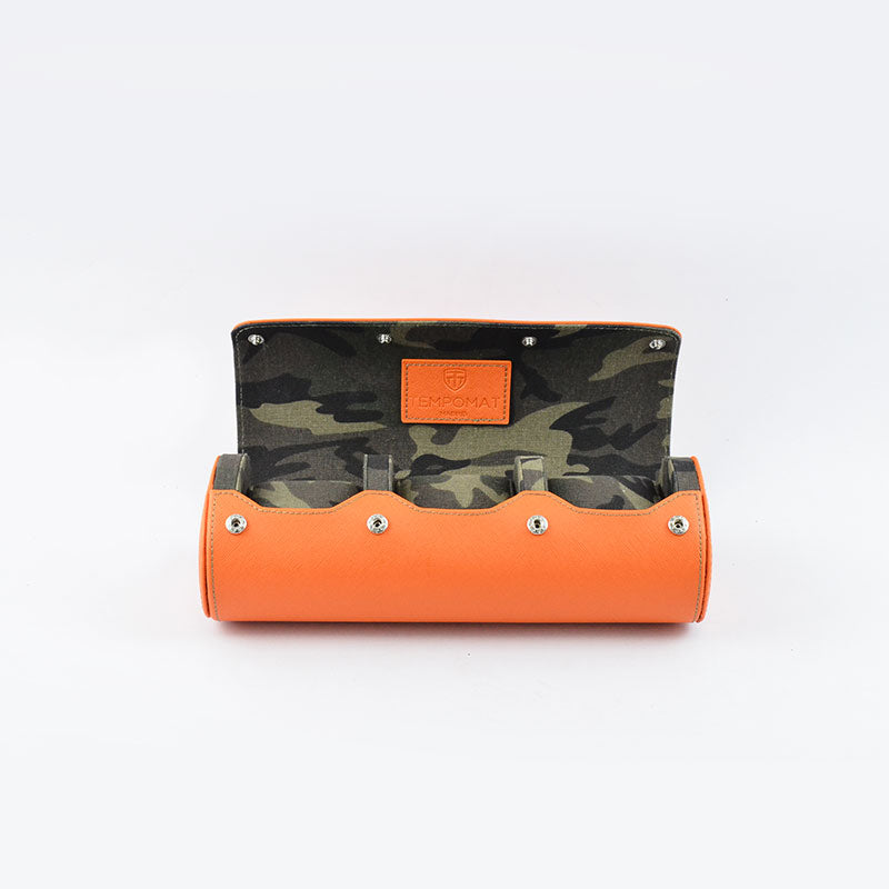 Orange Camo Saffiano Leather Watch Roll