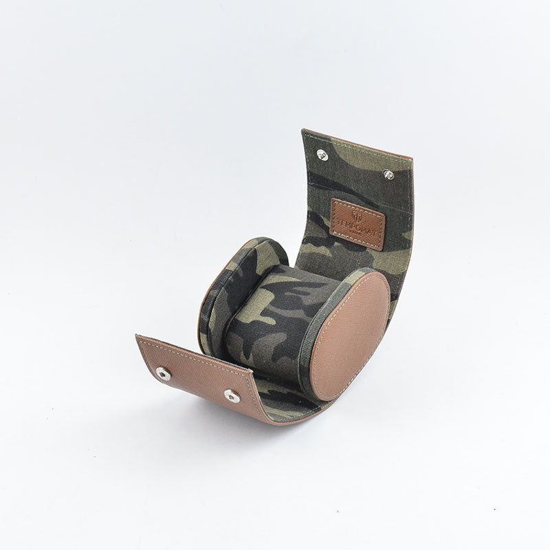 Brown Camo Saffiano Leather Watch Roll
