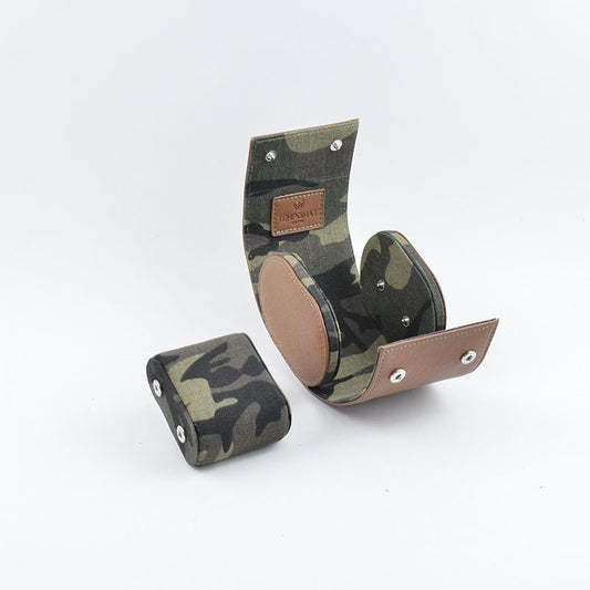 Brown Camo Saffiano Leather Watch Roll
