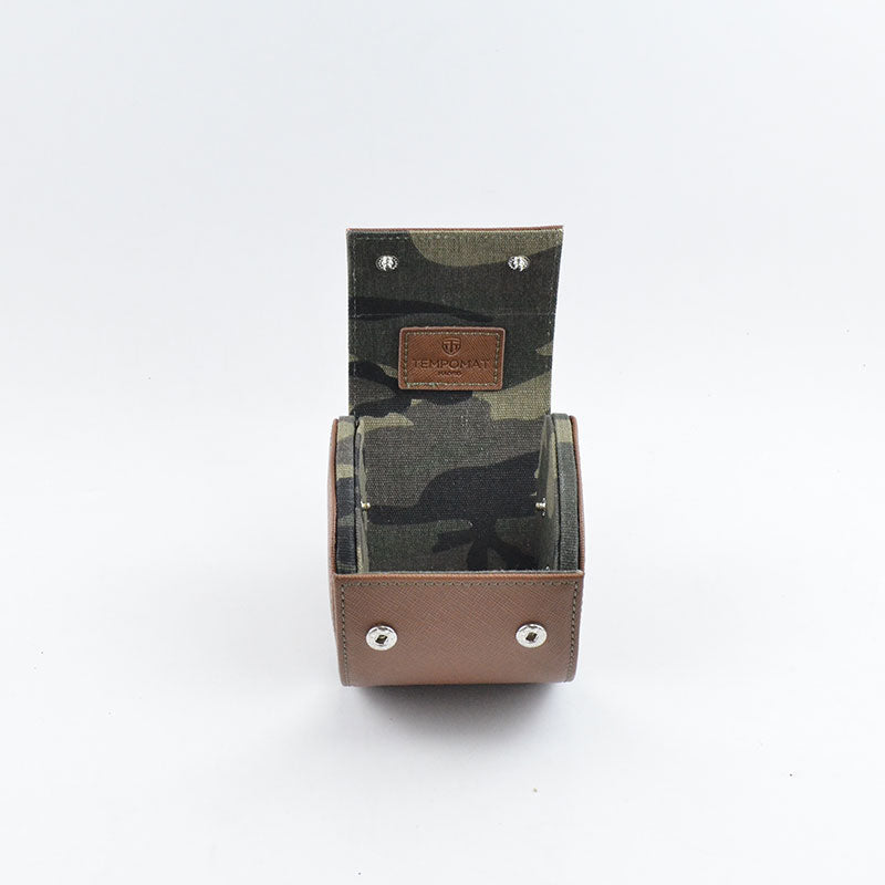 Brown Camo Saffiano Leather Watch Roll