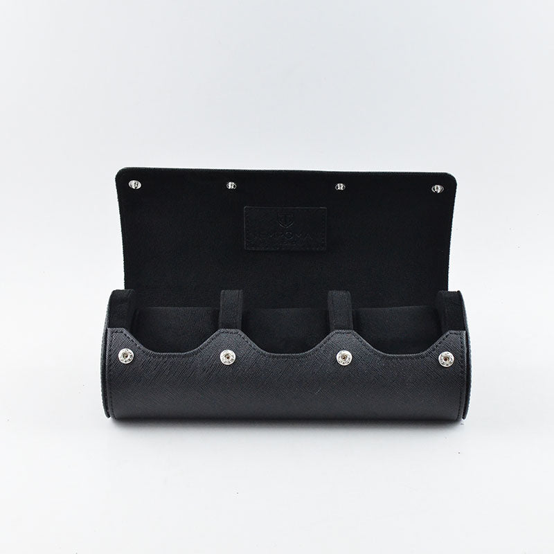 Full Black Saffiano Leather Watch Roll