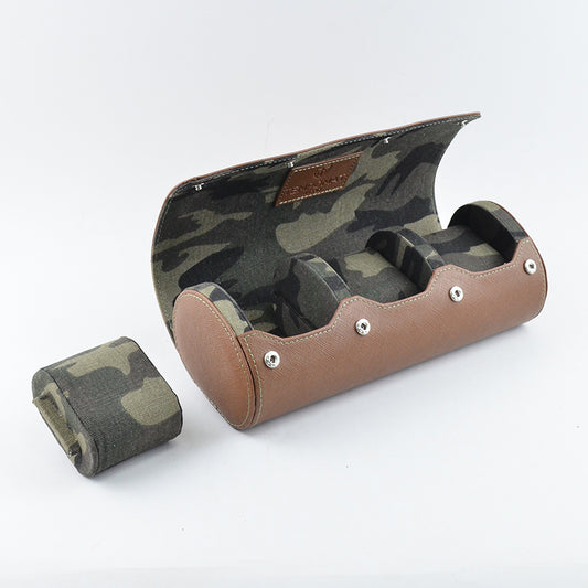 Brown Camo Saffiano Leather Watch Roll