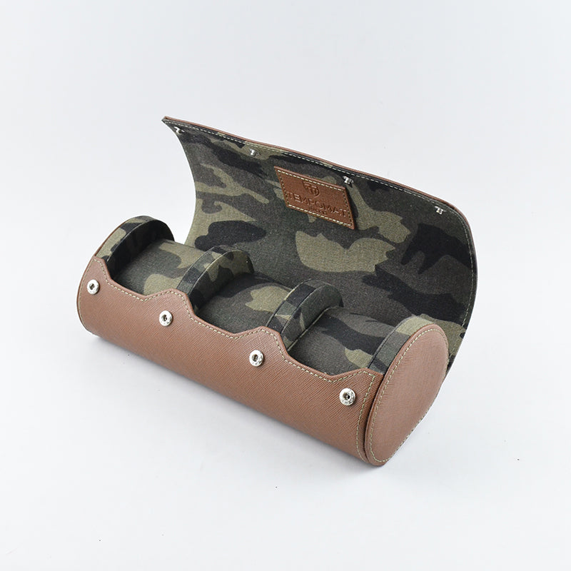 Brown Camo Saffiano Leather Watch Roll