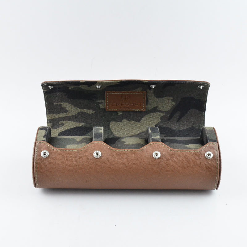 Brown Camo Saffiano Leather Watch Roll
