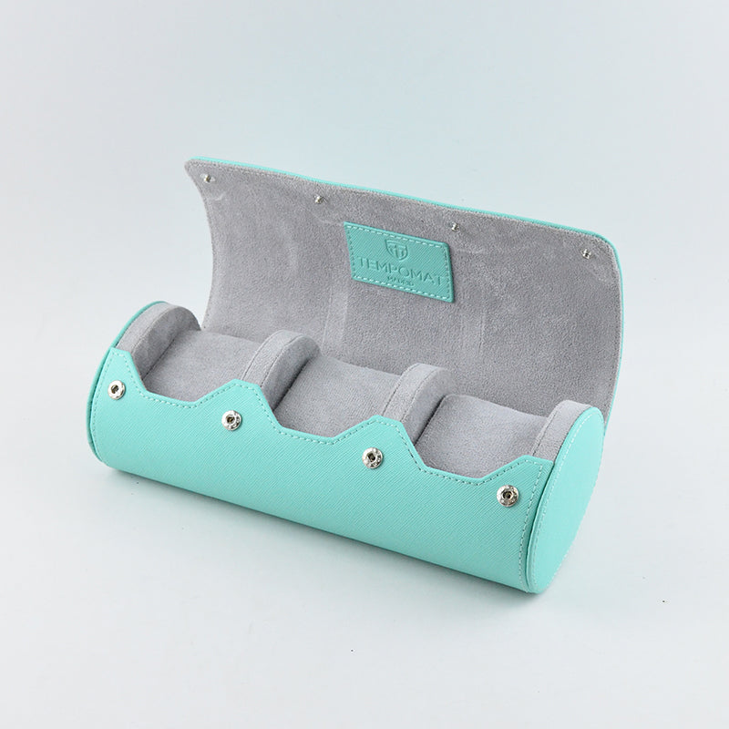 Sky Blue Saffiano Leather Watch Roll