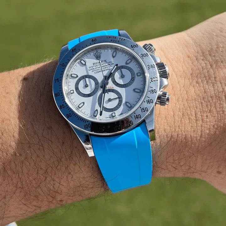 FKM Vulcanized Miami Blue Rubber Strap for Rolex Deployant Buckle