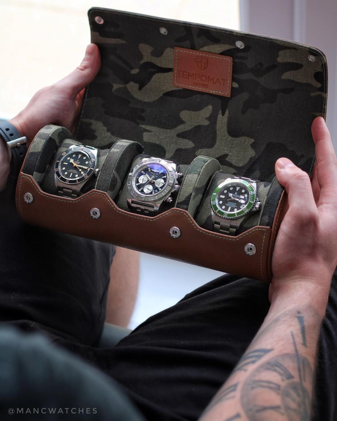 Brown Camo Saffiano Leather Watch Roll