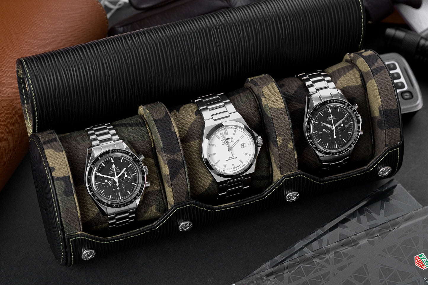 Black Camo Saffiano Leather Watch Roll