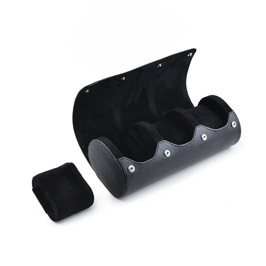Full Black Natural Leather Watch Roll