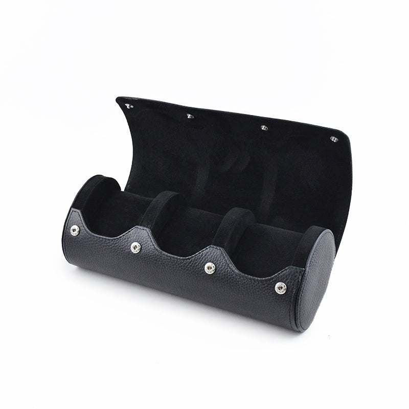 Full Black Natural Leather Watch Roll