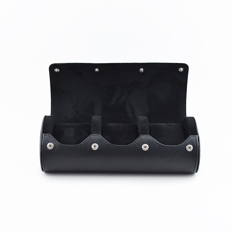 Full Black Natural Leather Watch Roll