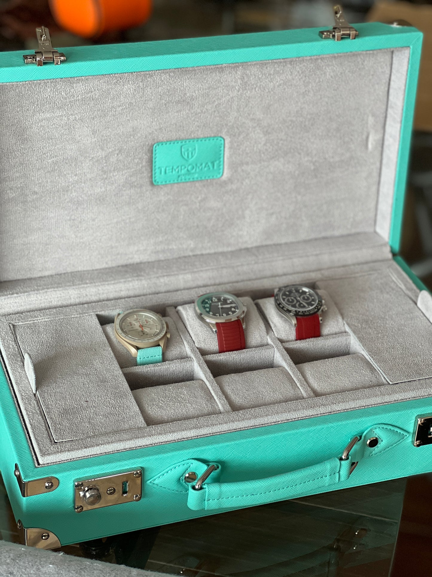 Sky Blue Saffiano Leather Collector Case