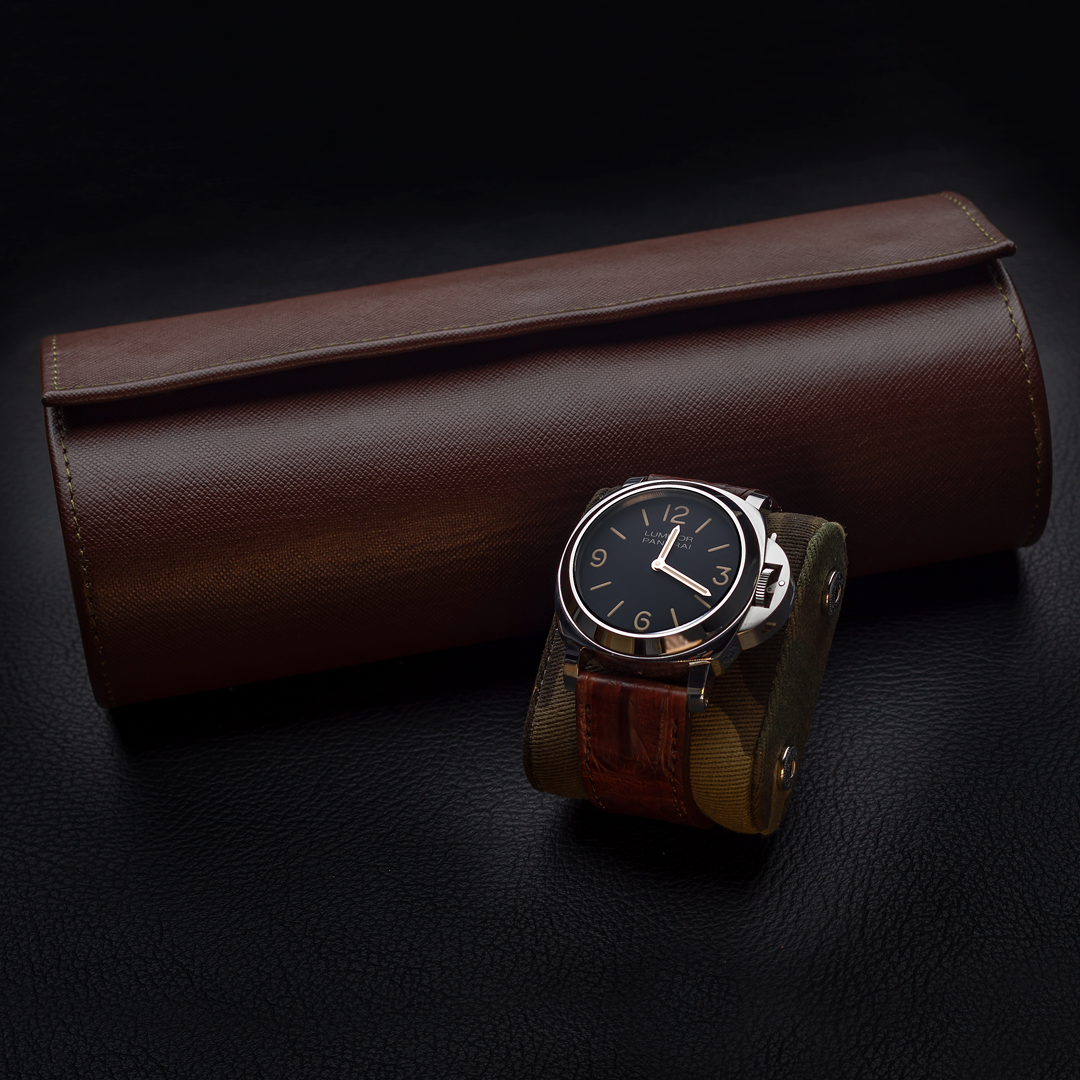 Brown Camo Saffiano Leather Watch Roll
