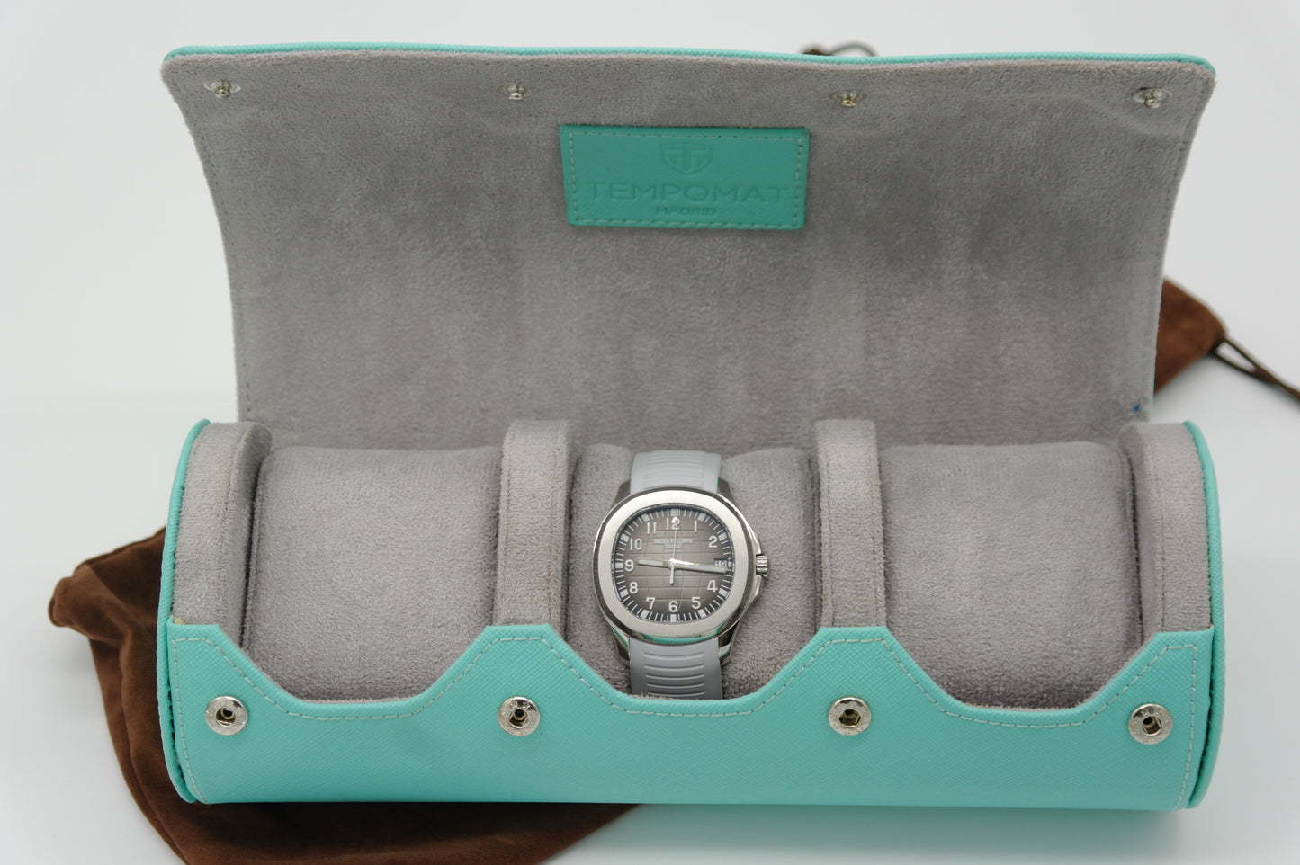 Sky Blue Saffiano Leather Watch Roll