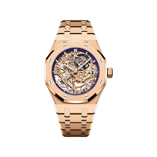 Audemars Piguet Royal Oak Openworked 15467OR.OO.1256OR.02 Double Balance Wheel Rose Gold Purple Inner Bezel