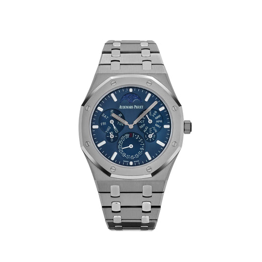 Audemars Piguet Royal Oak 26586IP.OO.1240IP.01 Perpetual Calendar 'Ultra-Thin' Platinum Titanium Blue Dial