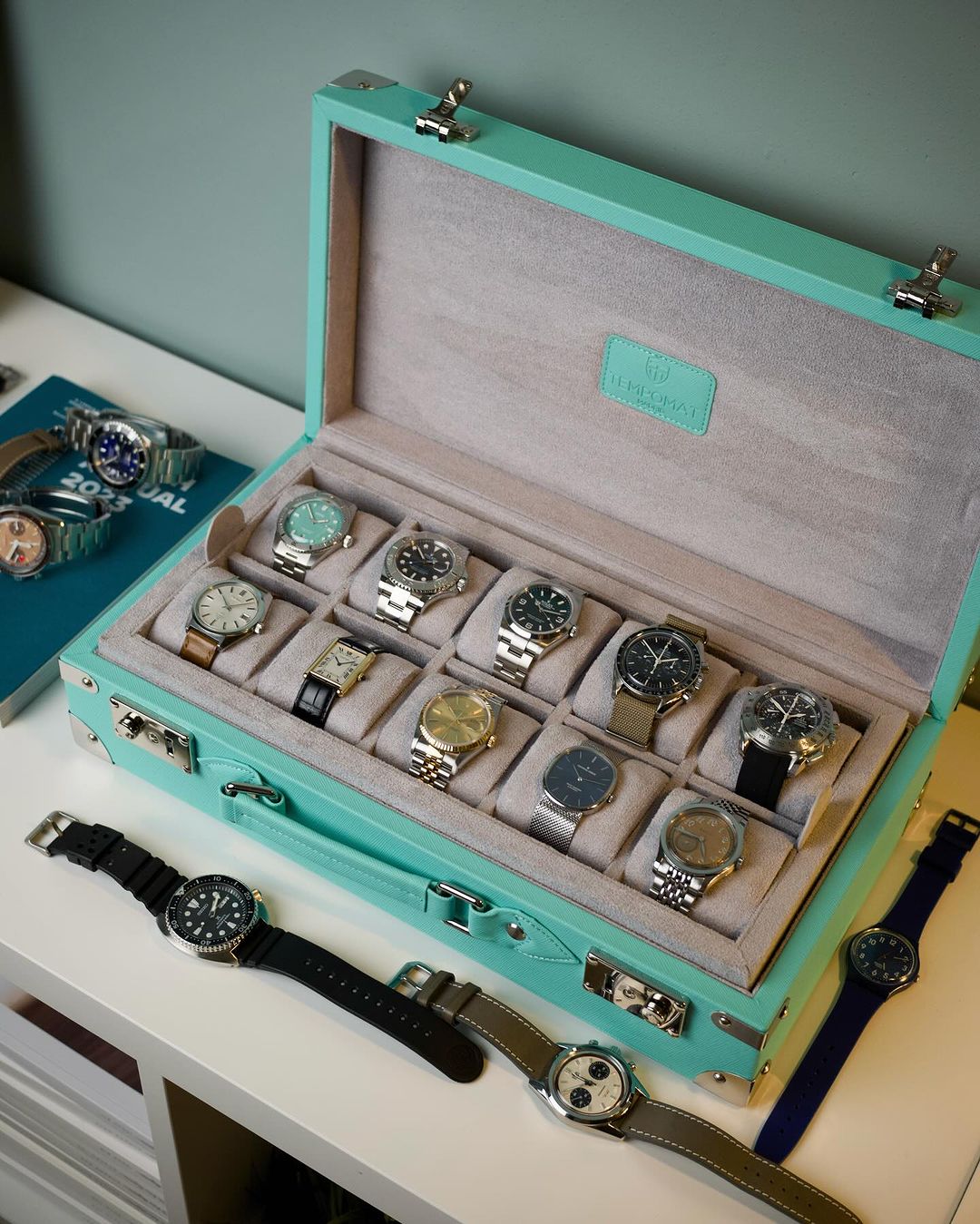 Sky Blue Saffiano Leather Collector Case