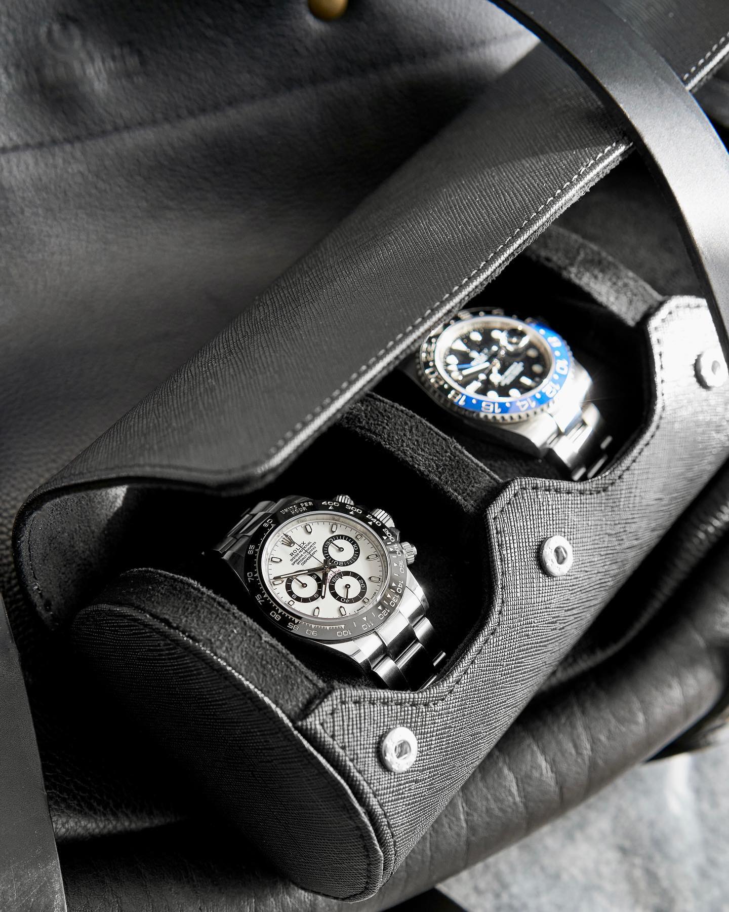 Full Black Saffiano Leather Watch Roll