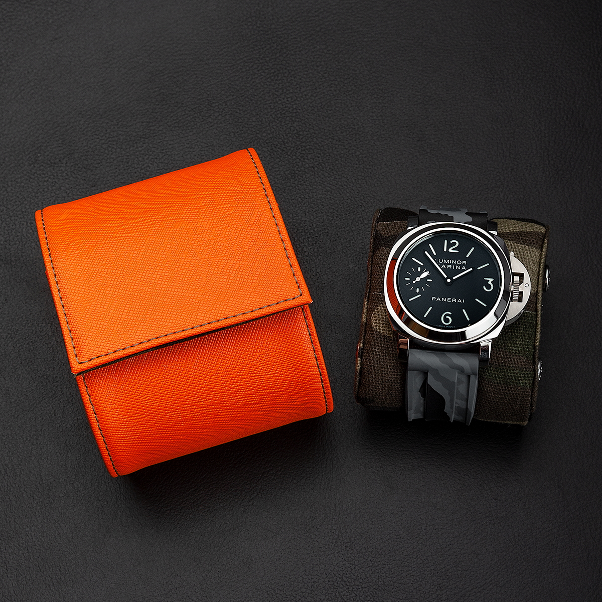 Orange Camo Saffiano Leather Watch Roll