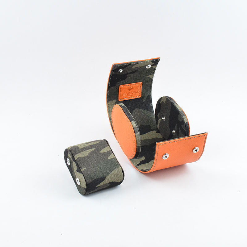 Orange Camo Saffiano Leather Watch Roll