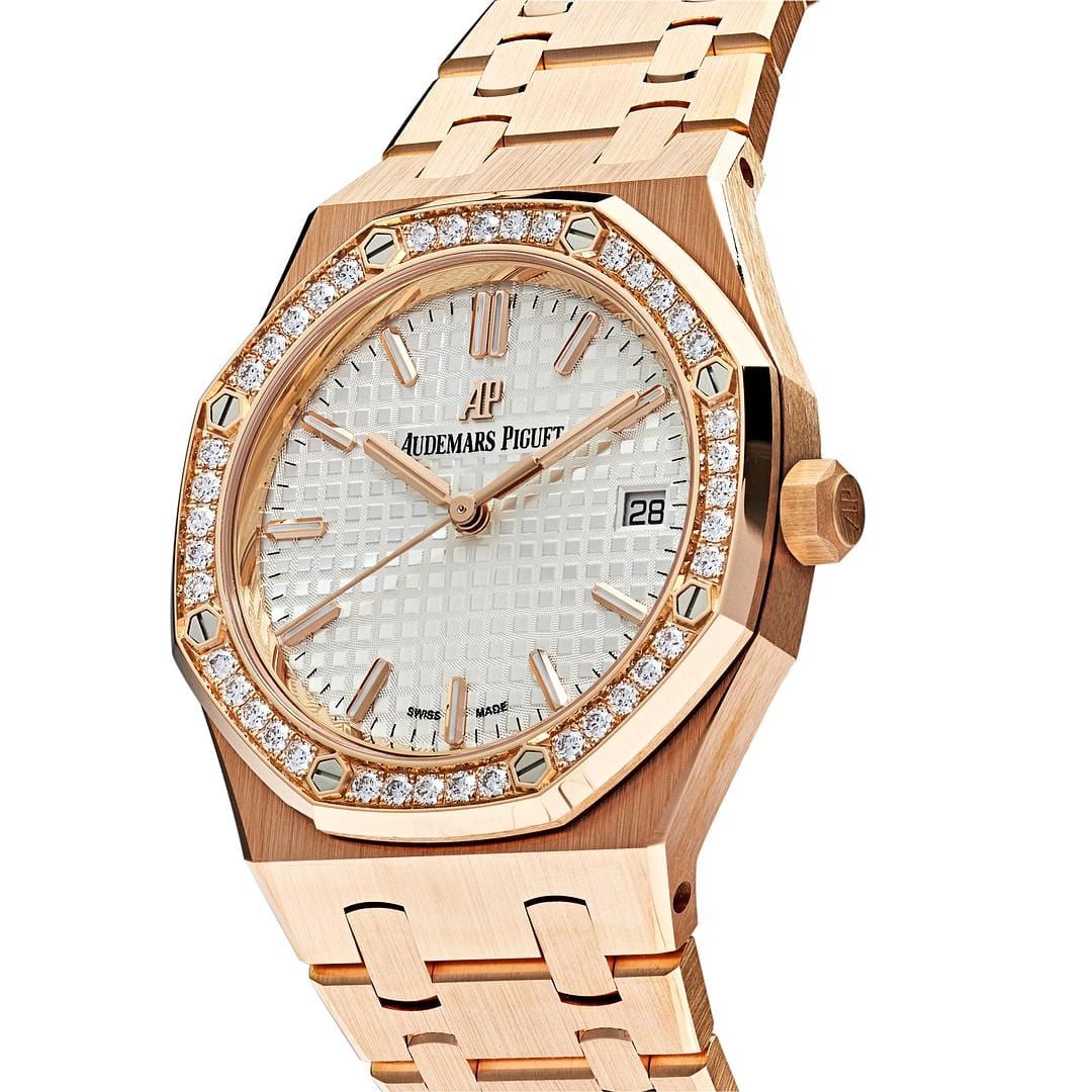 Audemars Piguet Royal Oak 77351OR.ZZ.1261OR.01 'Ladies' Rose Gold White Dial Diamond Bezel (2021)