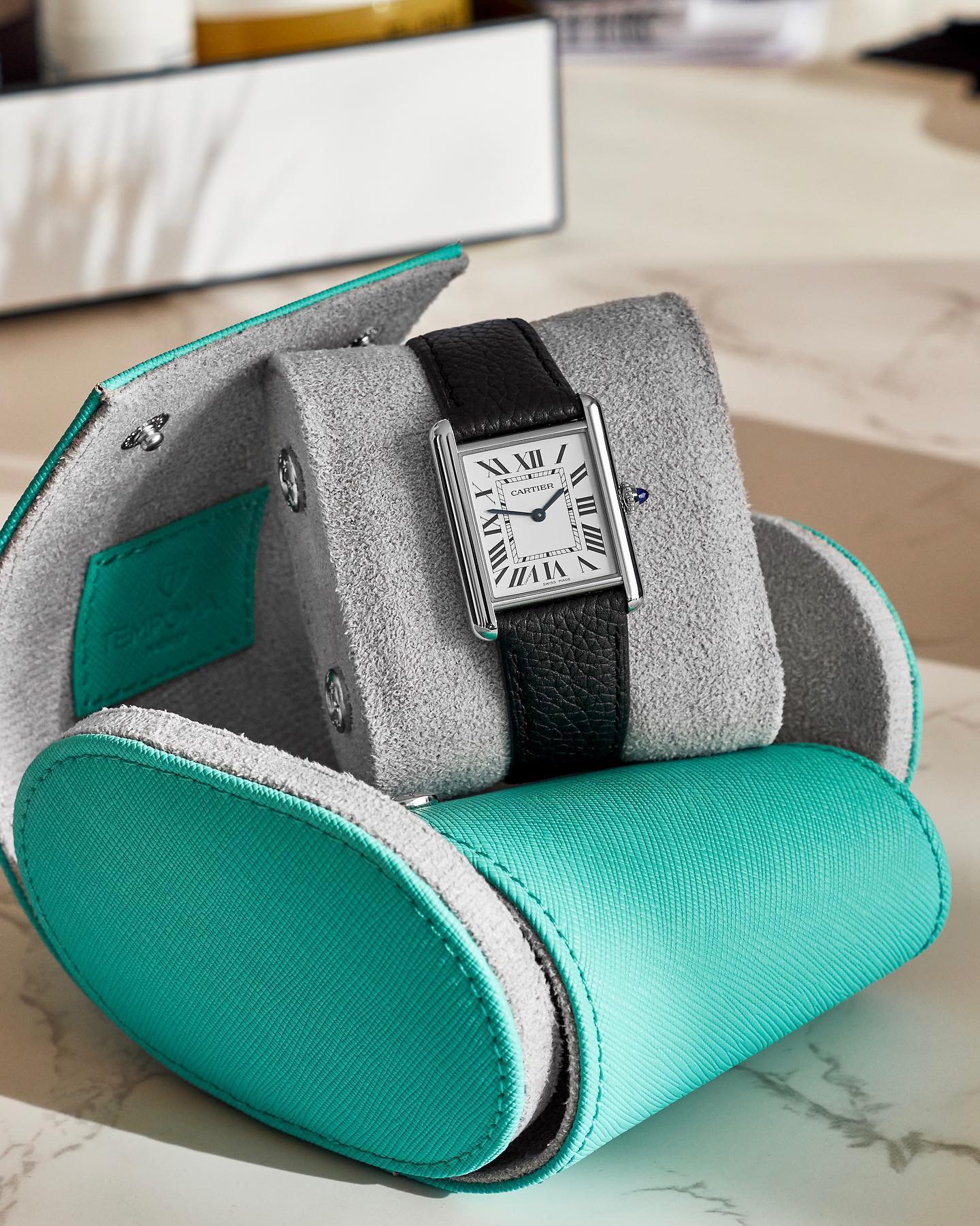 Sky Blue Saffiano Leather Watch Roll