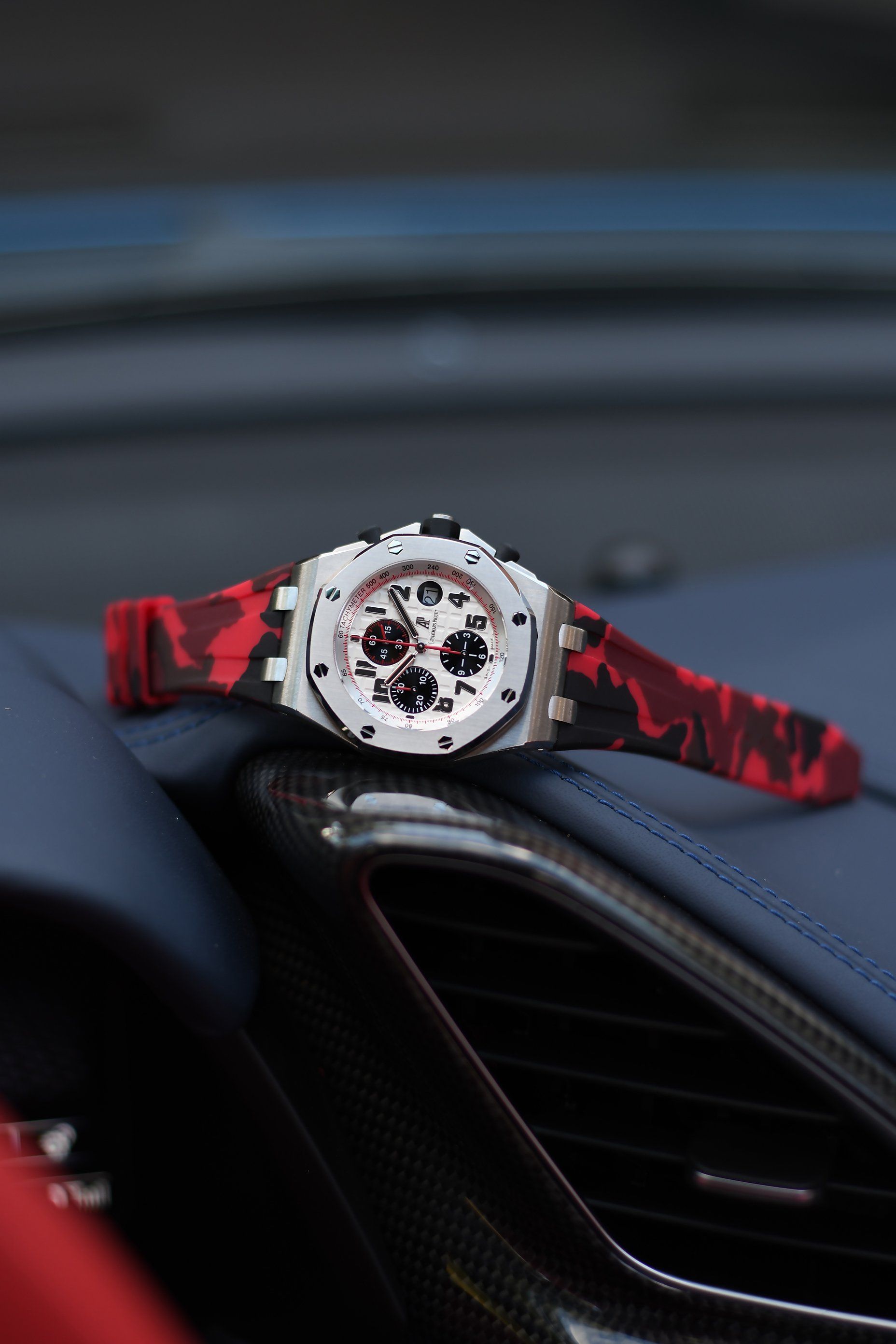 Red Camo Rubber Strap For Audemars Piguet Royal Oak Offshore 42mm Deployant Clasp