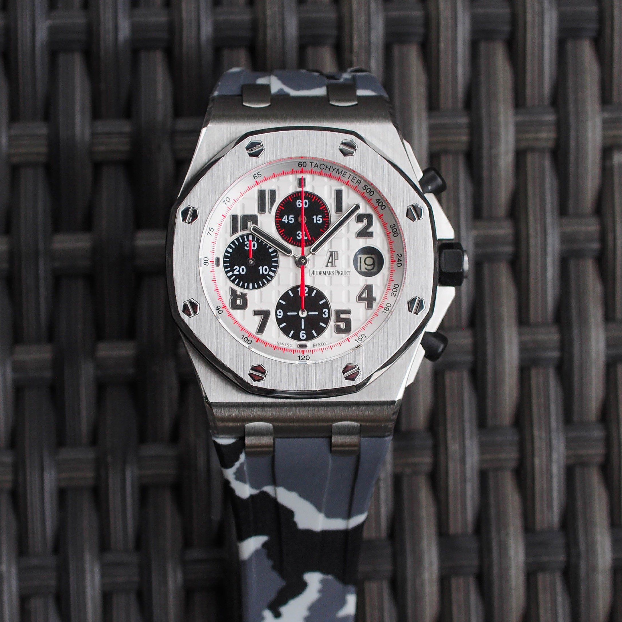 Snow Camo Rubber Strap For Audemars Piguet Royal Oak Offshore 42mm Deployant Clasp