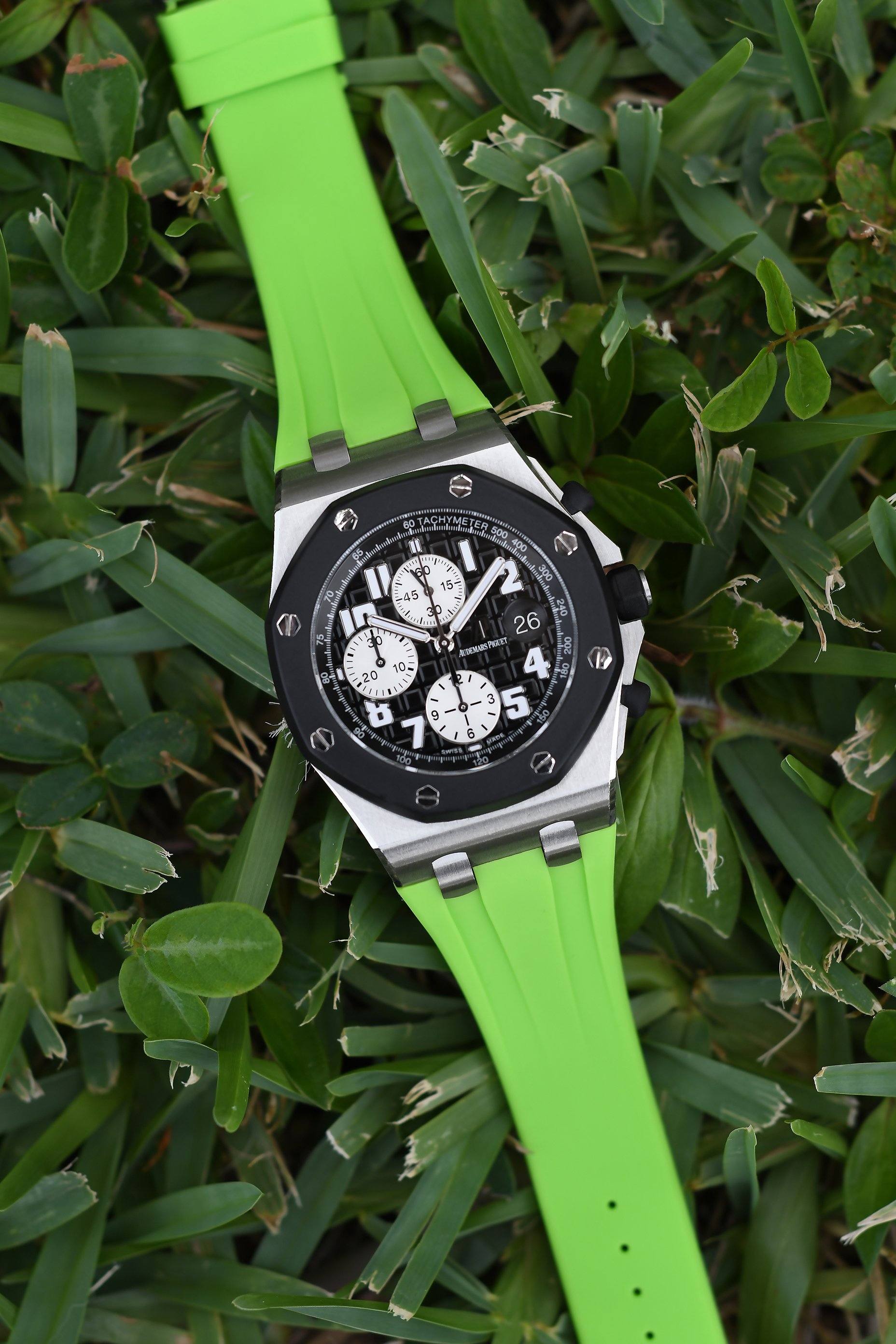 Lime Rubber Strap For Audemars Piguet Royal Oak Offshore 42mm Deployant Clasp